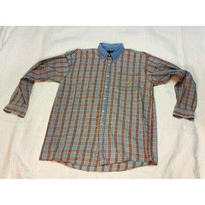 Mens L Cinch Shirt Plaid L/S Denim Blue Orange Yellow.